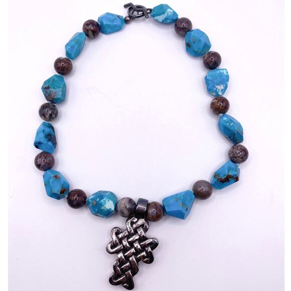 Simon Sebbag Designs Signed 925 Silver Celtic Cross With Turquoise and Agate - Picture 6 of 8